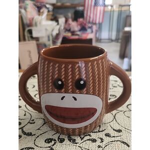 Sock Monkey Face Double-Handled Ceramic Mug